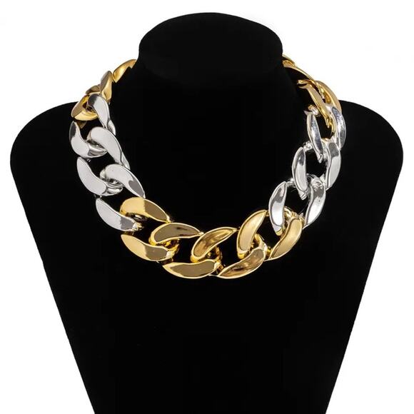 New Necklace Chunky Chain Choker Fashion TREND TRENDY Mixed Metals Jewelry M06 - Picture 1 of 4